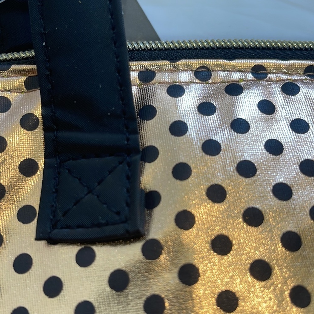 Delia’s Gold Black Polka Dot Metallic vinyl zip lunch tote travel handbag - Picture 5 of 8